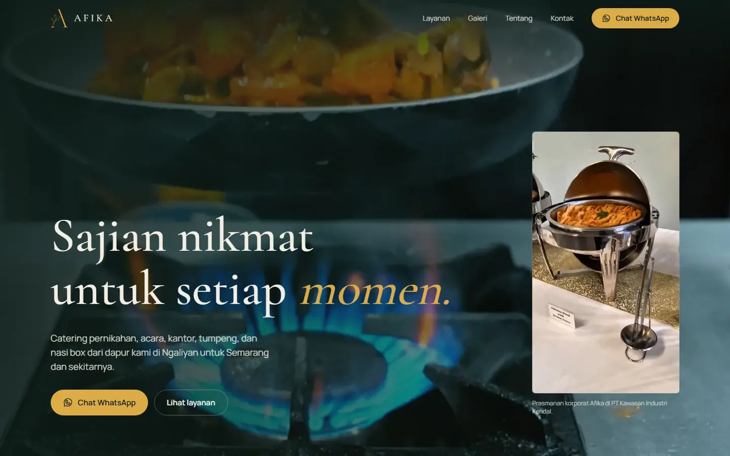 Tampilan halaman website Afika Catering