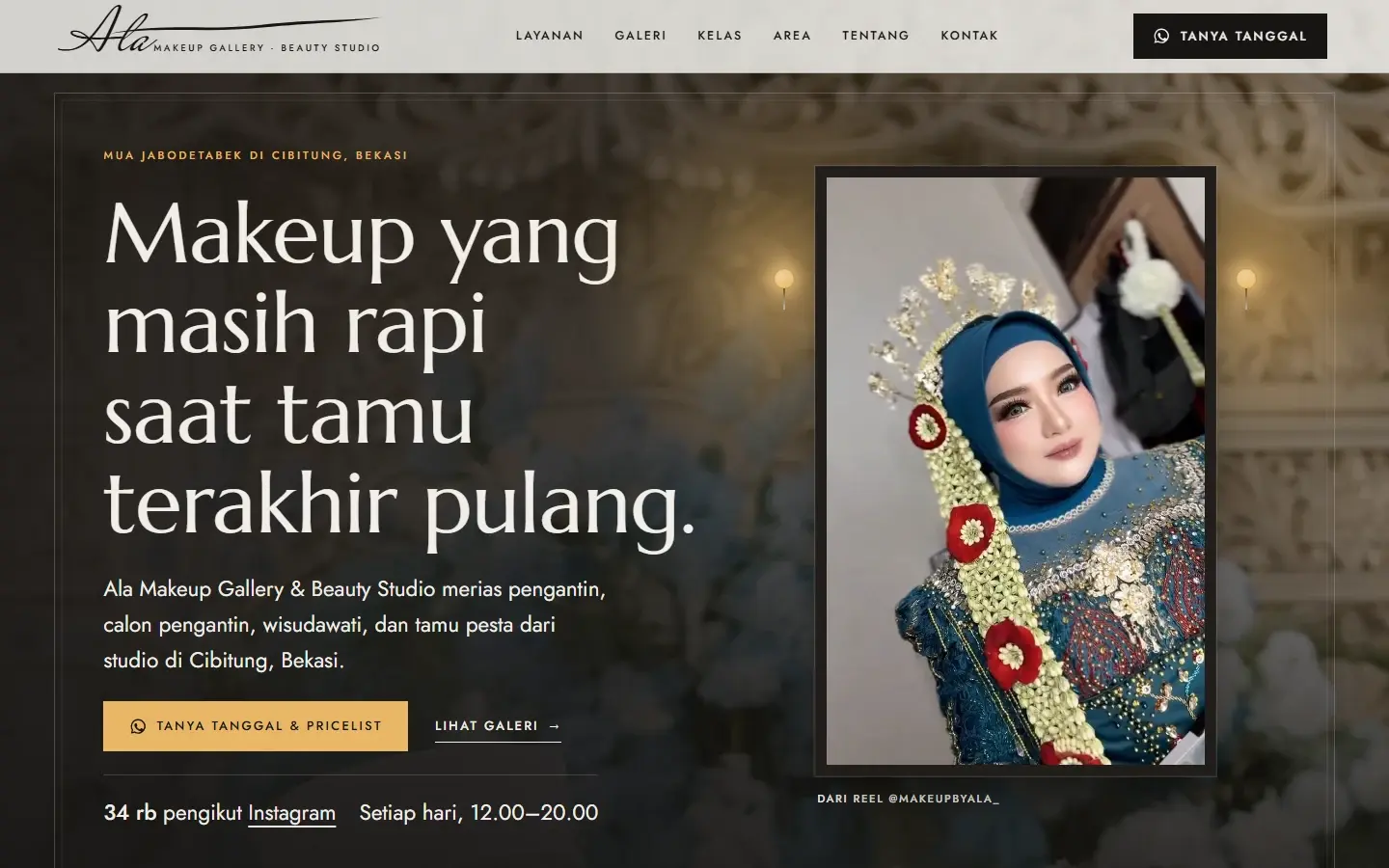 Tampilan halaman website Ala Makeup Gallery