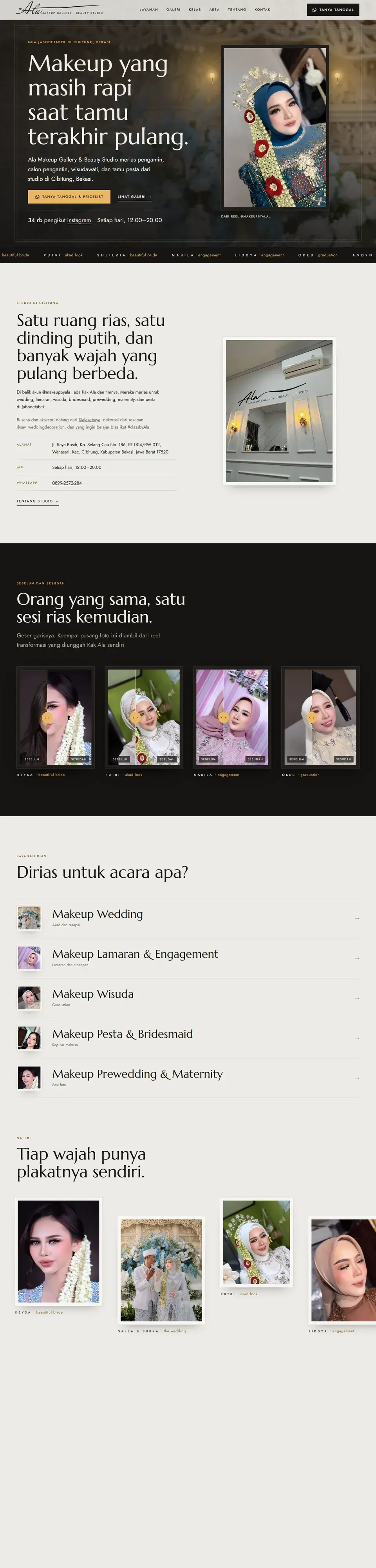 Tangkapan layar halaman penuh website Ala Makeup Gallery