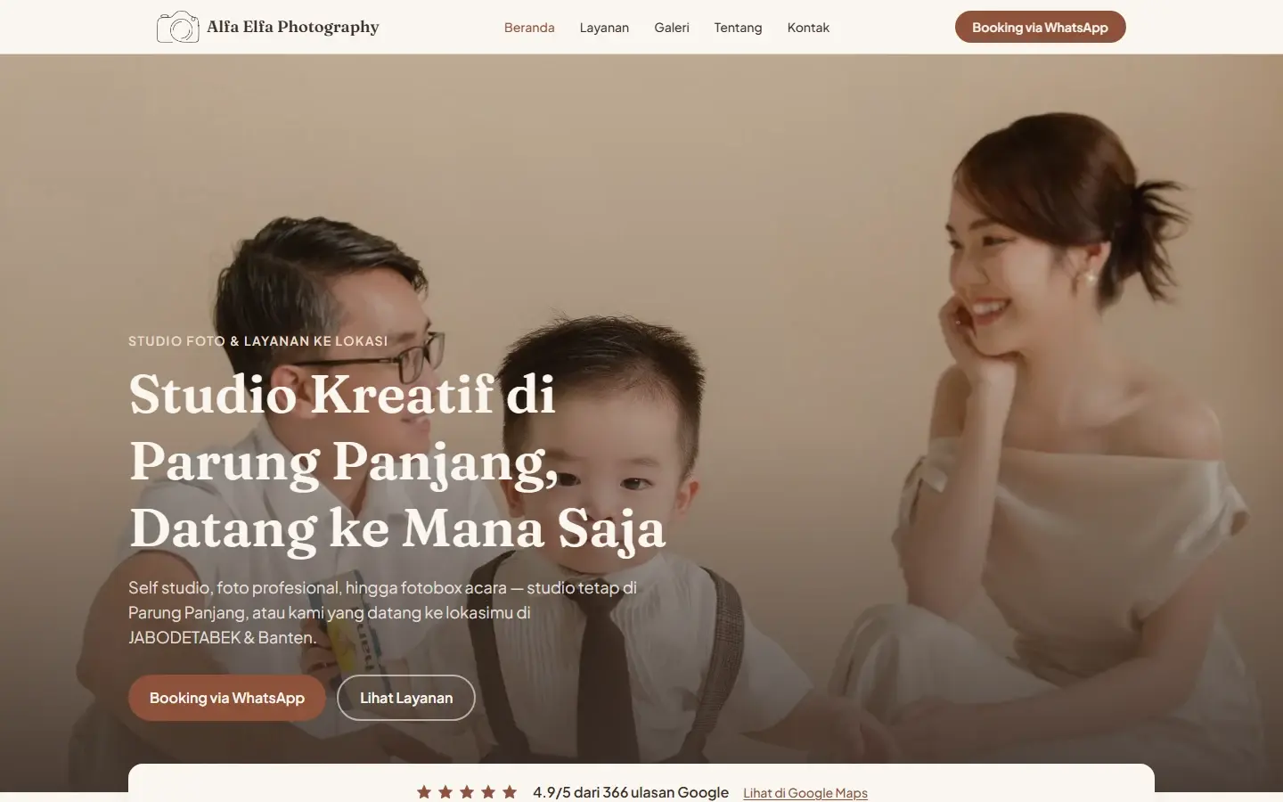 Tampilan halaman website Alfa Elfa Photography