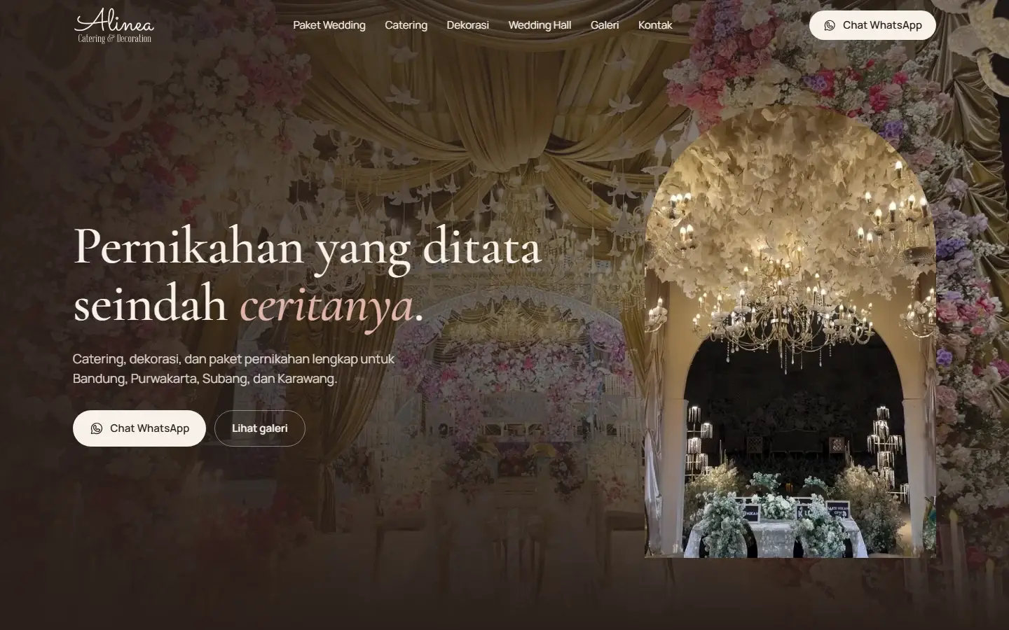 Tampilan halaman website Alinea Catering & Decoration