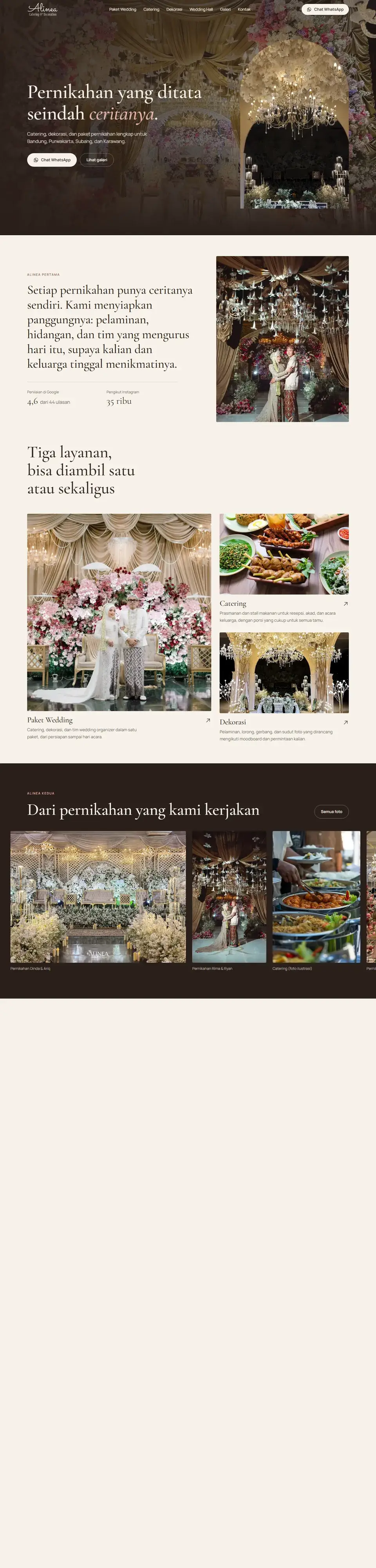 Tangkapan layar halaman penuh website Alinea Catering & Decoration
