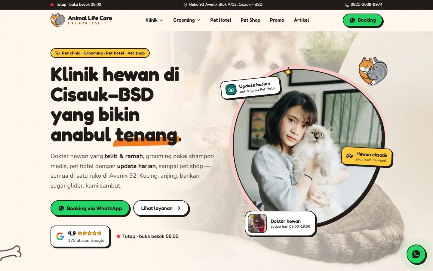 Tampilan halaman website Animal Life Care
