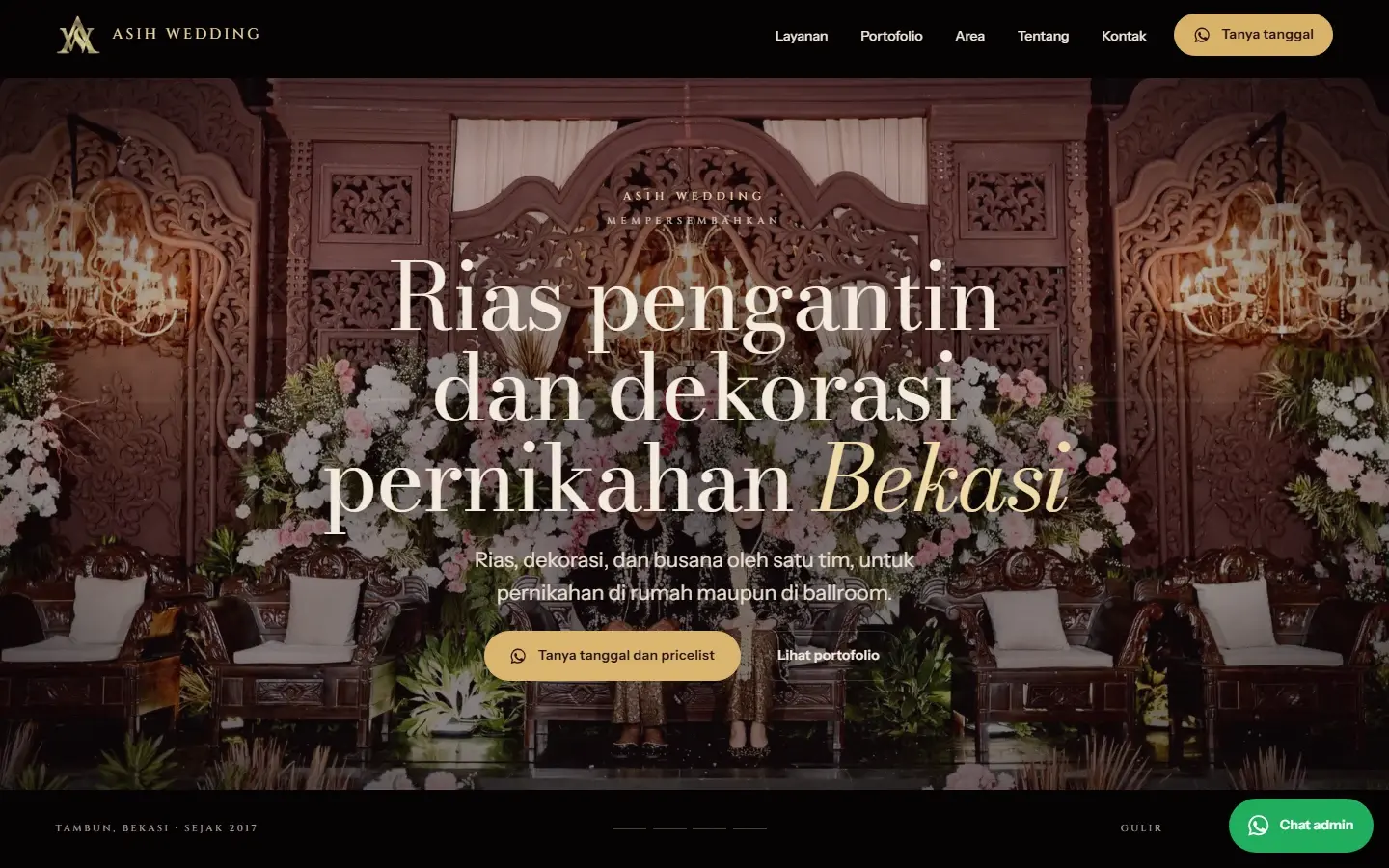 Tampilan halaman website Asih Wedding