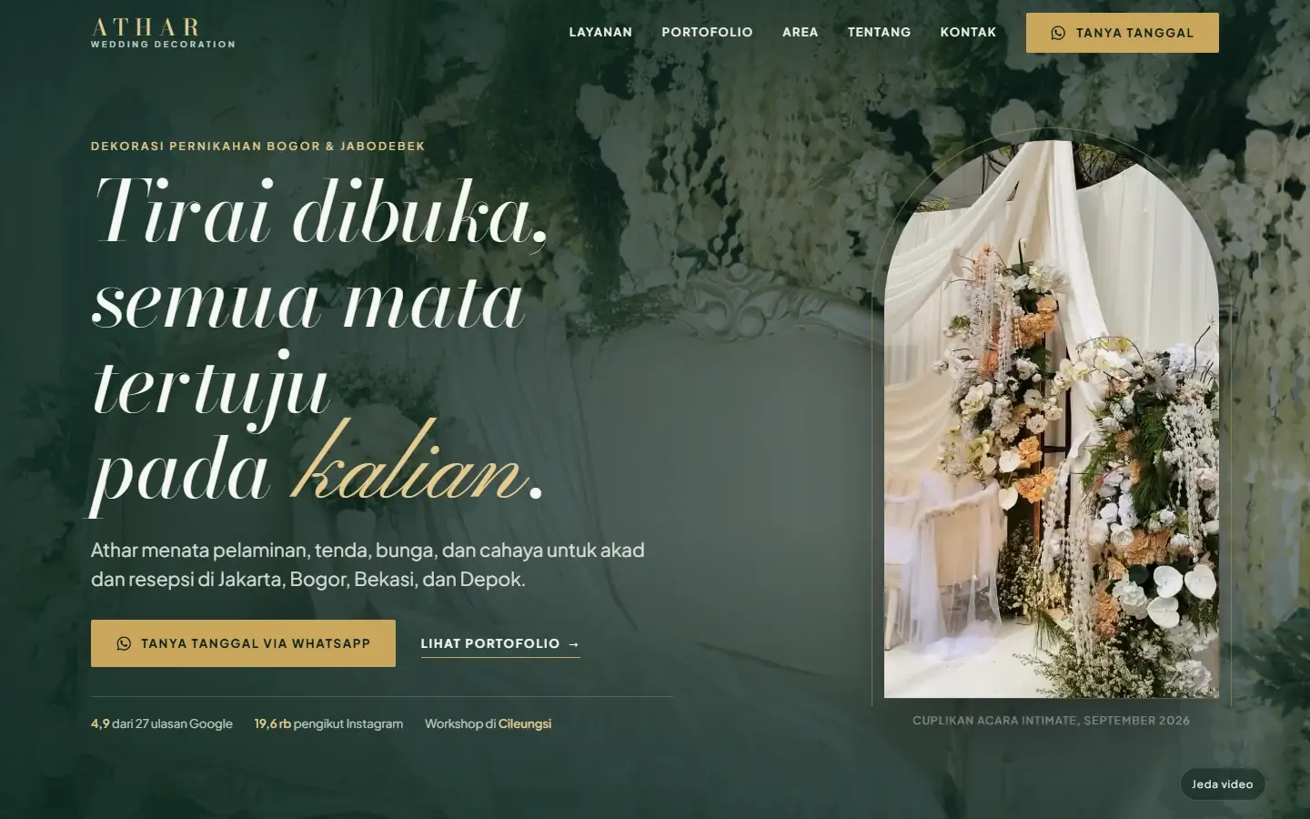 Tampilan halaman website Athar Wedding Decoration