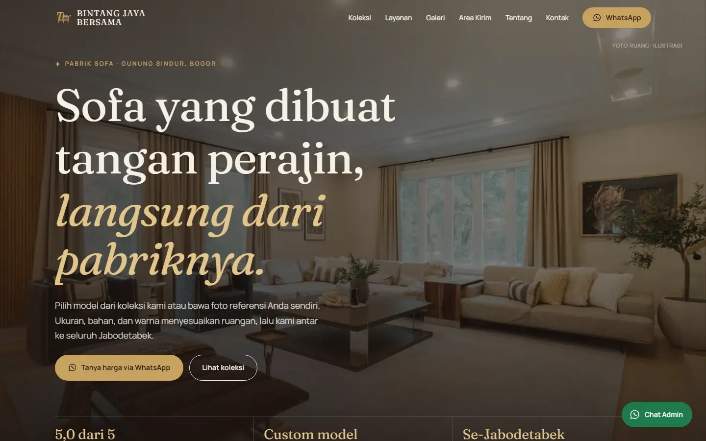 Tampilan halaman website Bintang Jaya Bersama