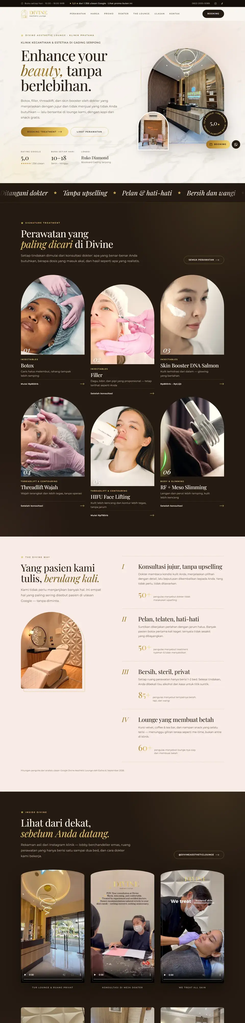 Tangkapan layar halaman penuh website Divine Aesthetic Lounge
