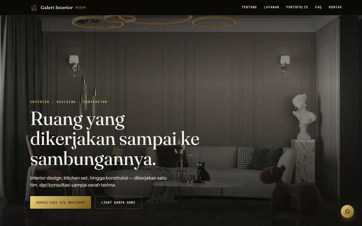 Tampilan halaman website Galeri Interior Bogor