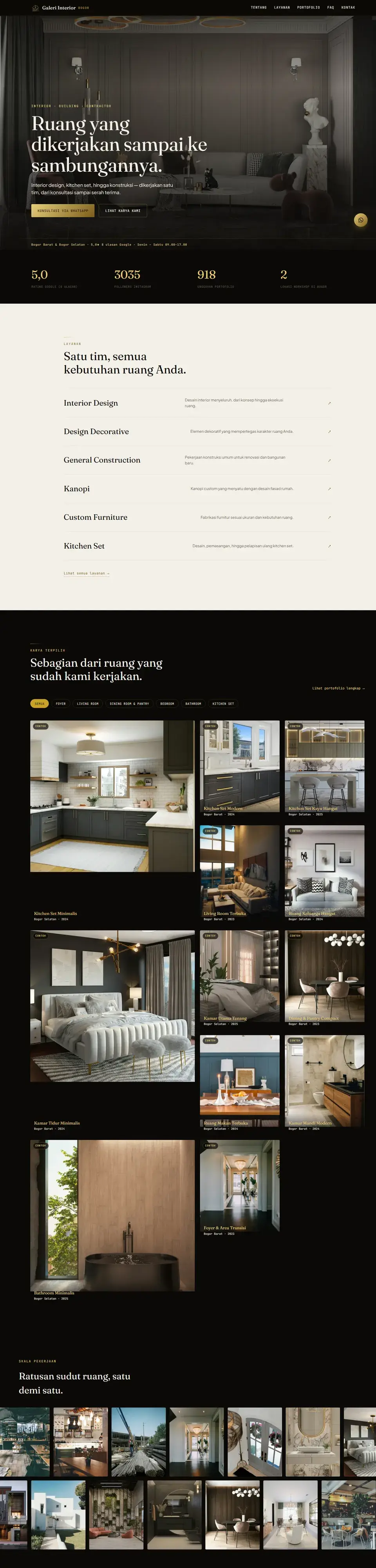 Tangkapan layar halaman penuh website Galeri Interior Bogor