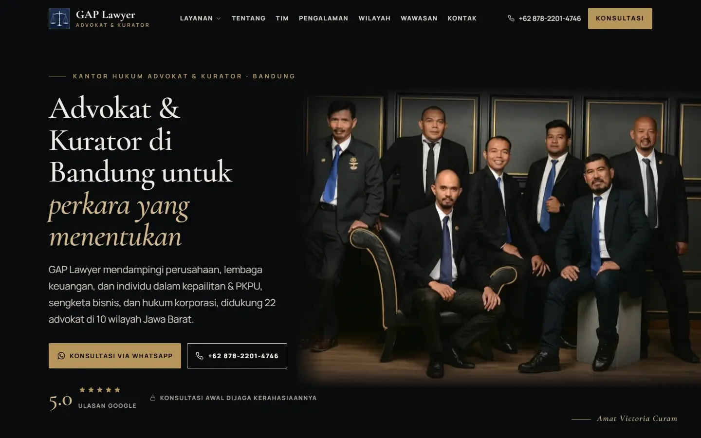 Tampilan halaman website GAP Lawyer