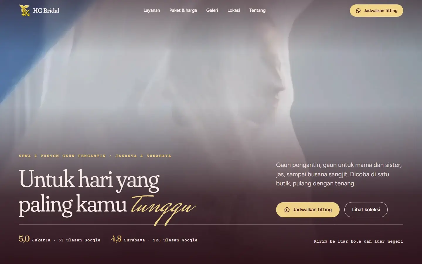 Tampilan halaman website HG Bridal