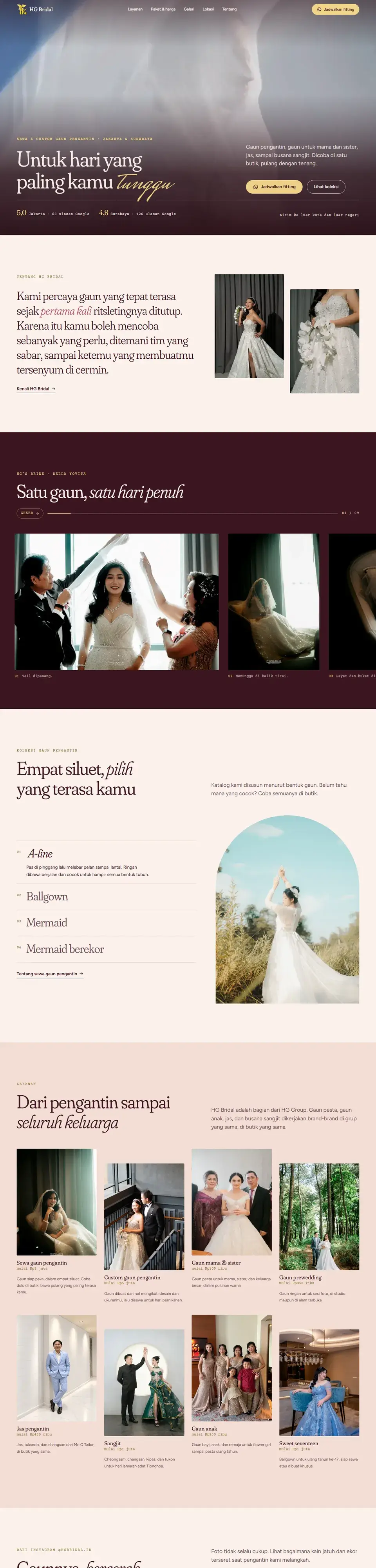 Tangkapan layar halaman penuh website HG Bridal