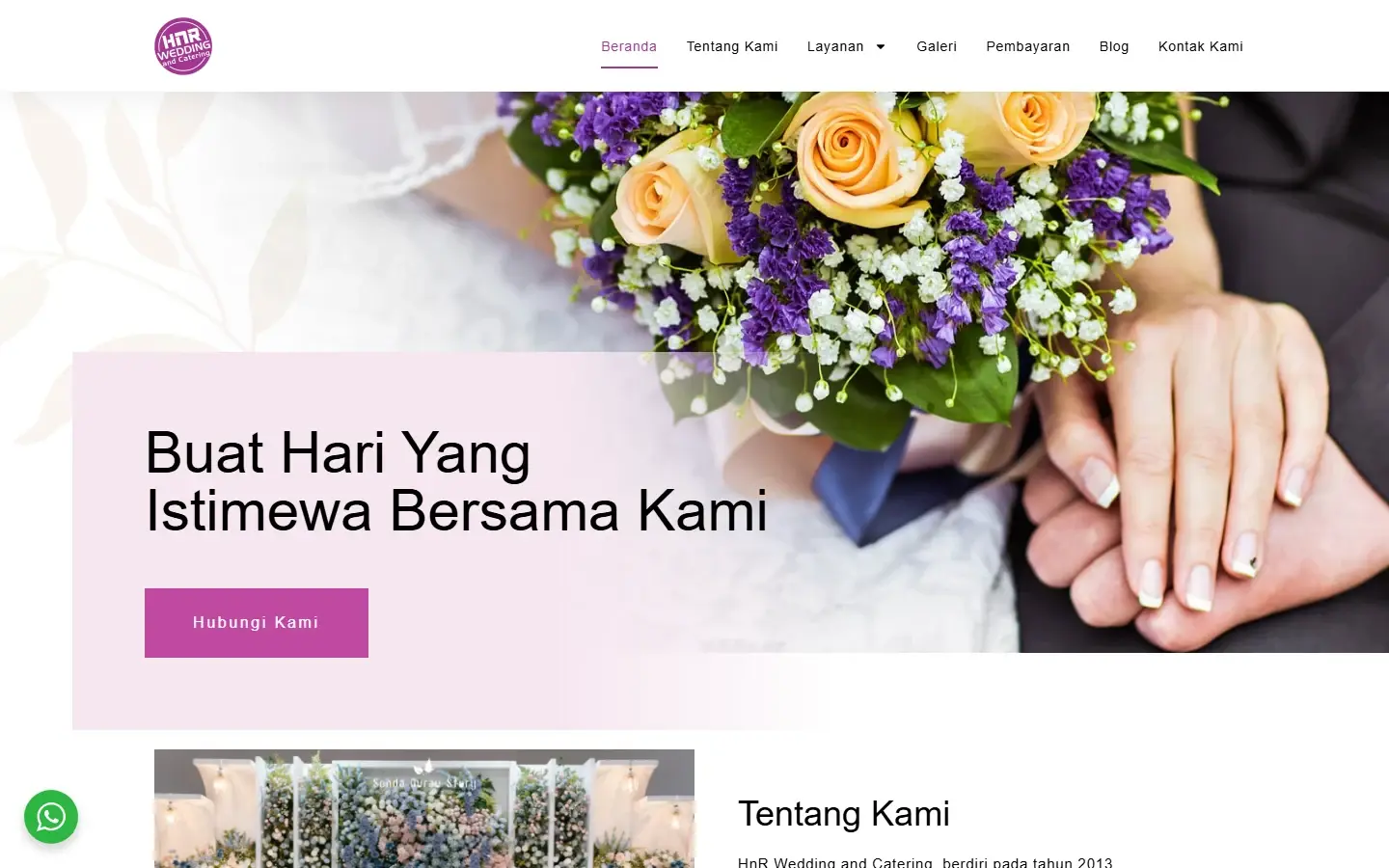 Tampilan halaman website HnR Wedding & Catering