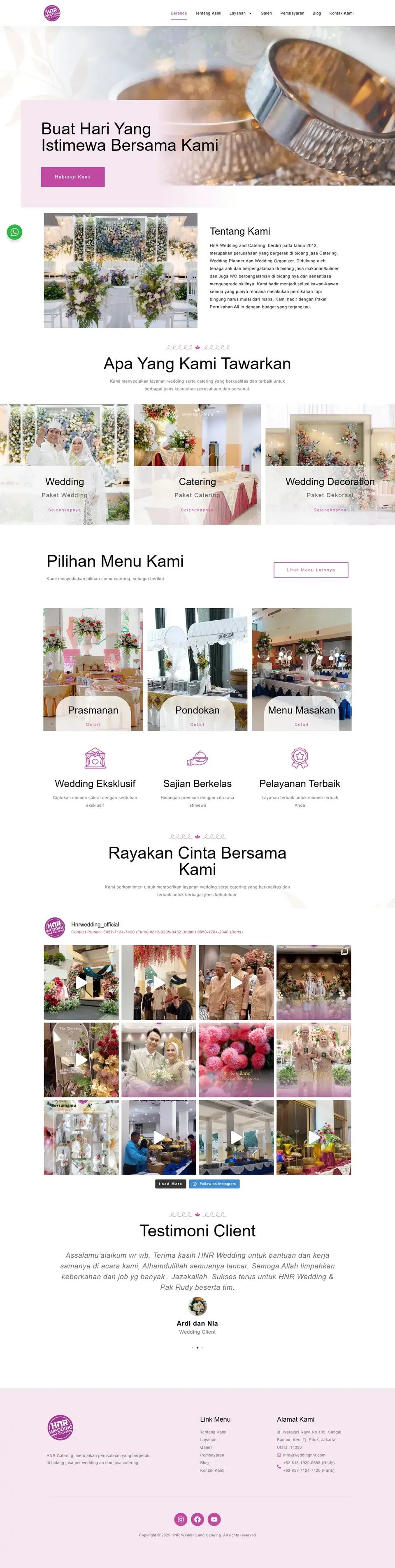 Tangkapan layar halaman penuh website HnR Wedding & Catering