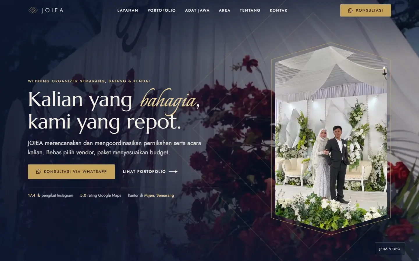 Tampilan halaman website JOIEA Event & Wedding Organizer