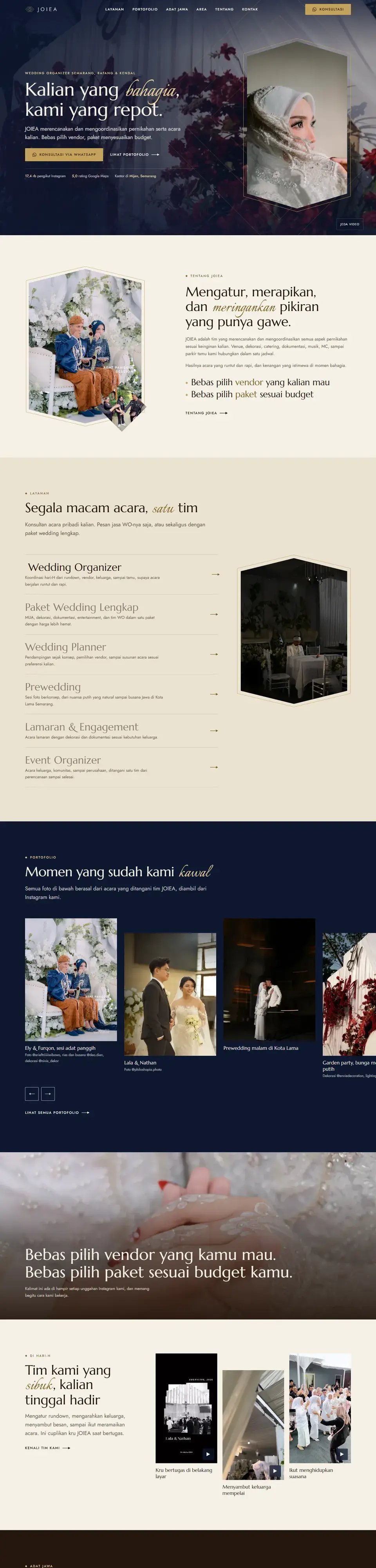 Tangkapan layar halaman penuh website JOIEA Event & Wedding Organizer