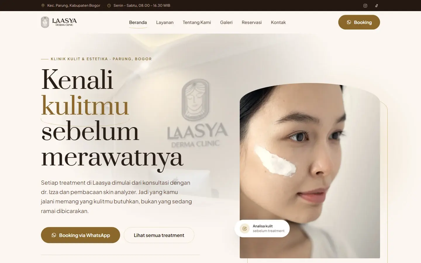 Tampilan halaman website Laasya Derma Clinic