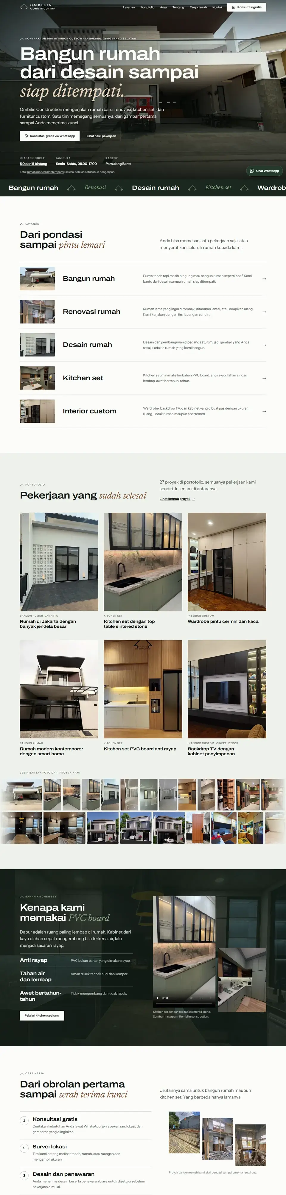Tangkapan layar halaman penuh website Ombilin Construction