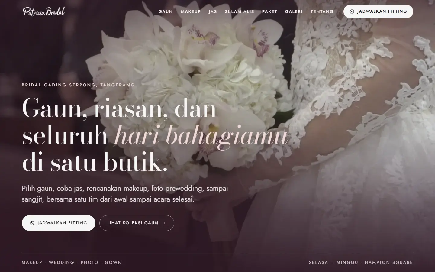 Tampilan halaman website Patricia Bridal