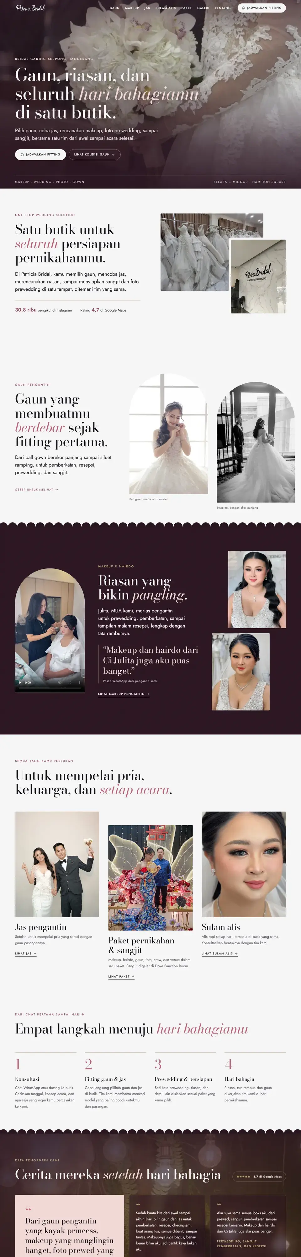 Tangkapan layar halaman penuh website Patricia Bridal