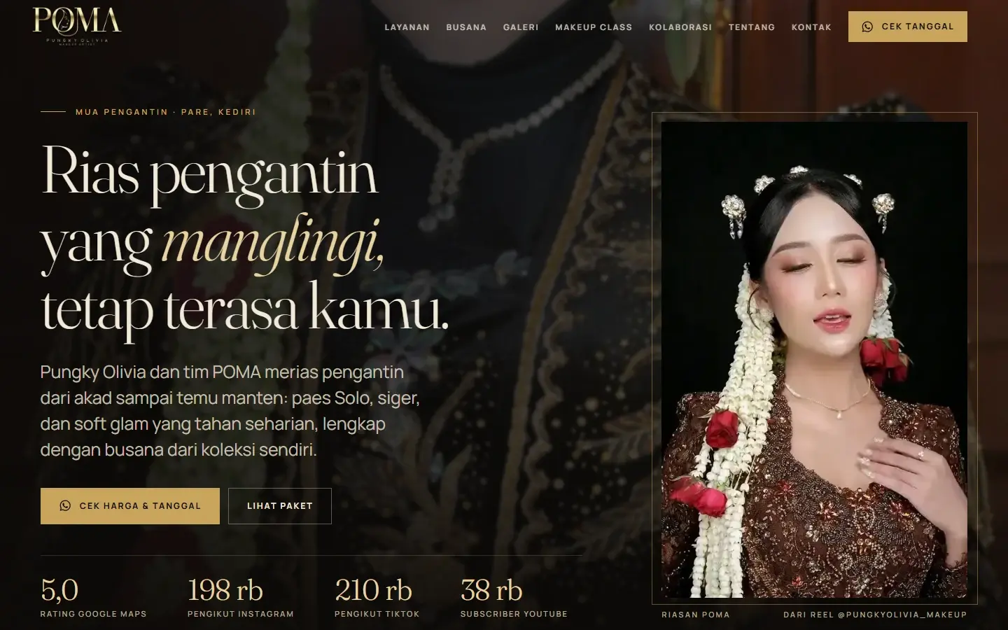 Tampilan halaman website Pungky Olivia Makeup