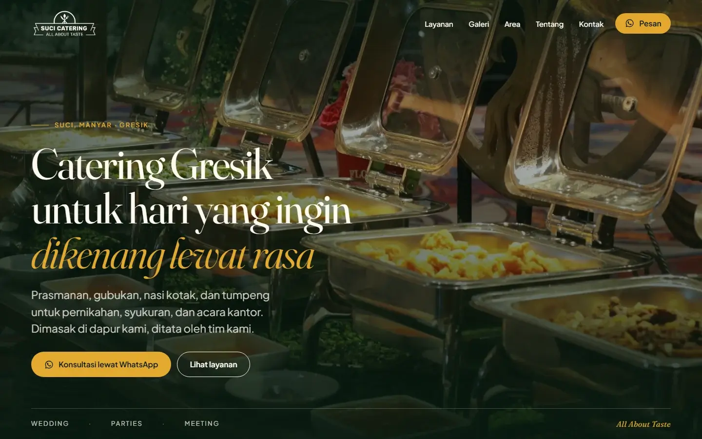 Tampilan halaman website Suci Catering Gresik