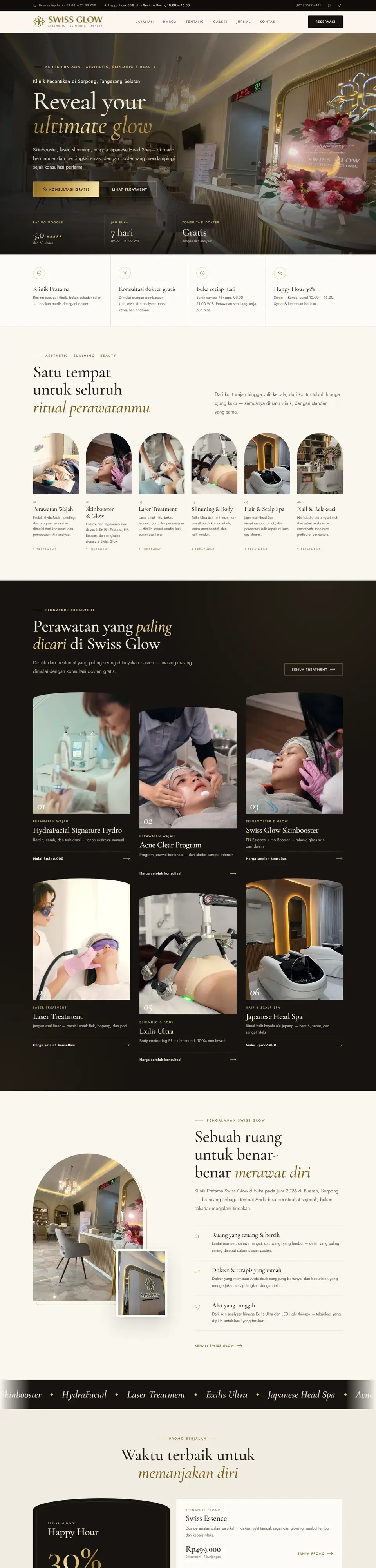 Tangkapan layar halaman penuh website Swiss Glow Clinic & Beauty Center
