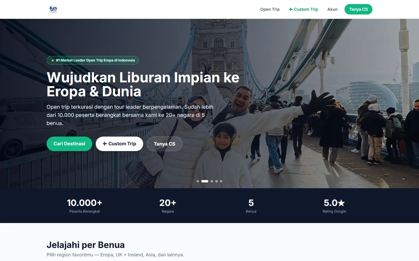 Tampilan halaman website Traveling Eropa