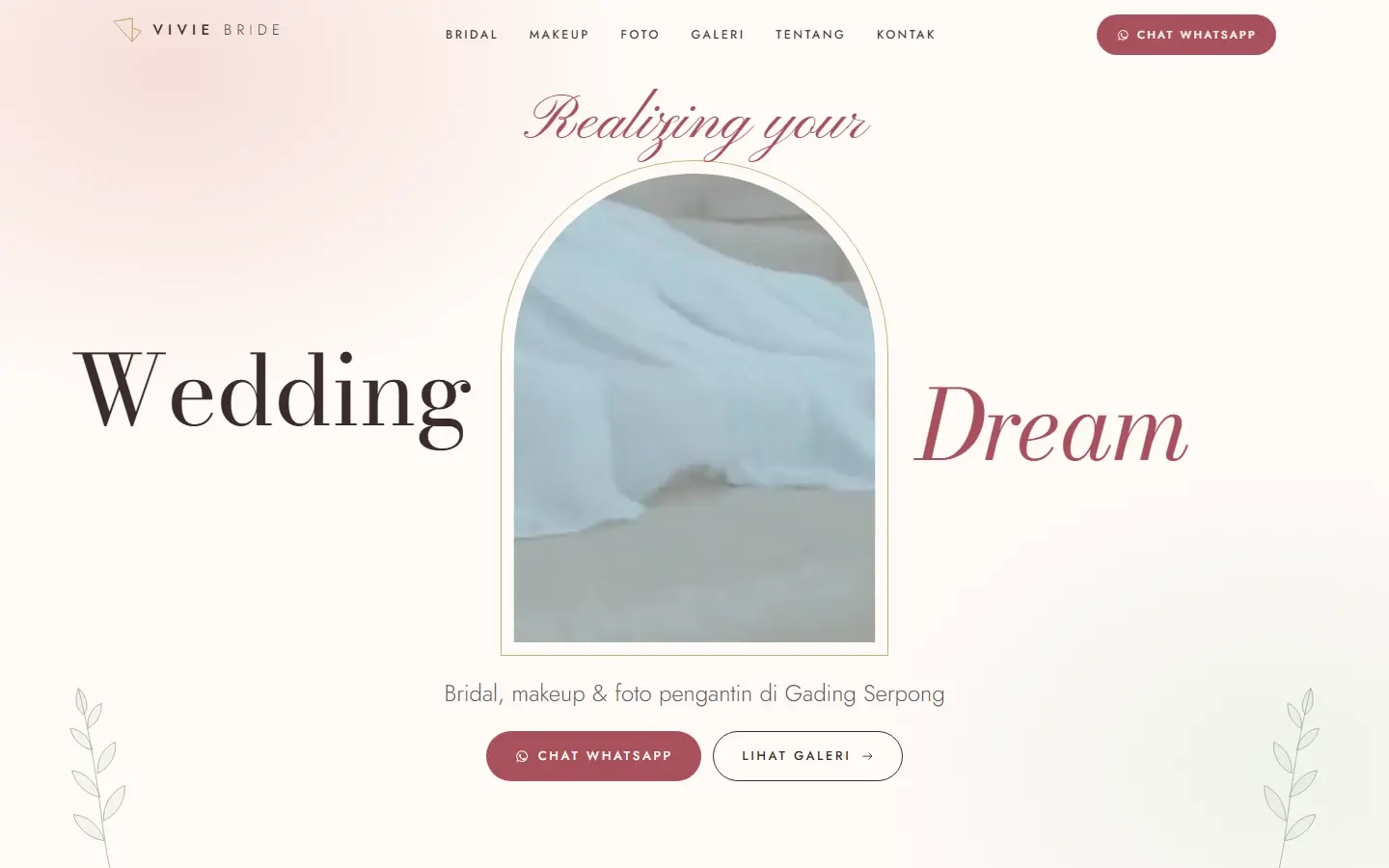 Tampilan halaman website Vivie Bride