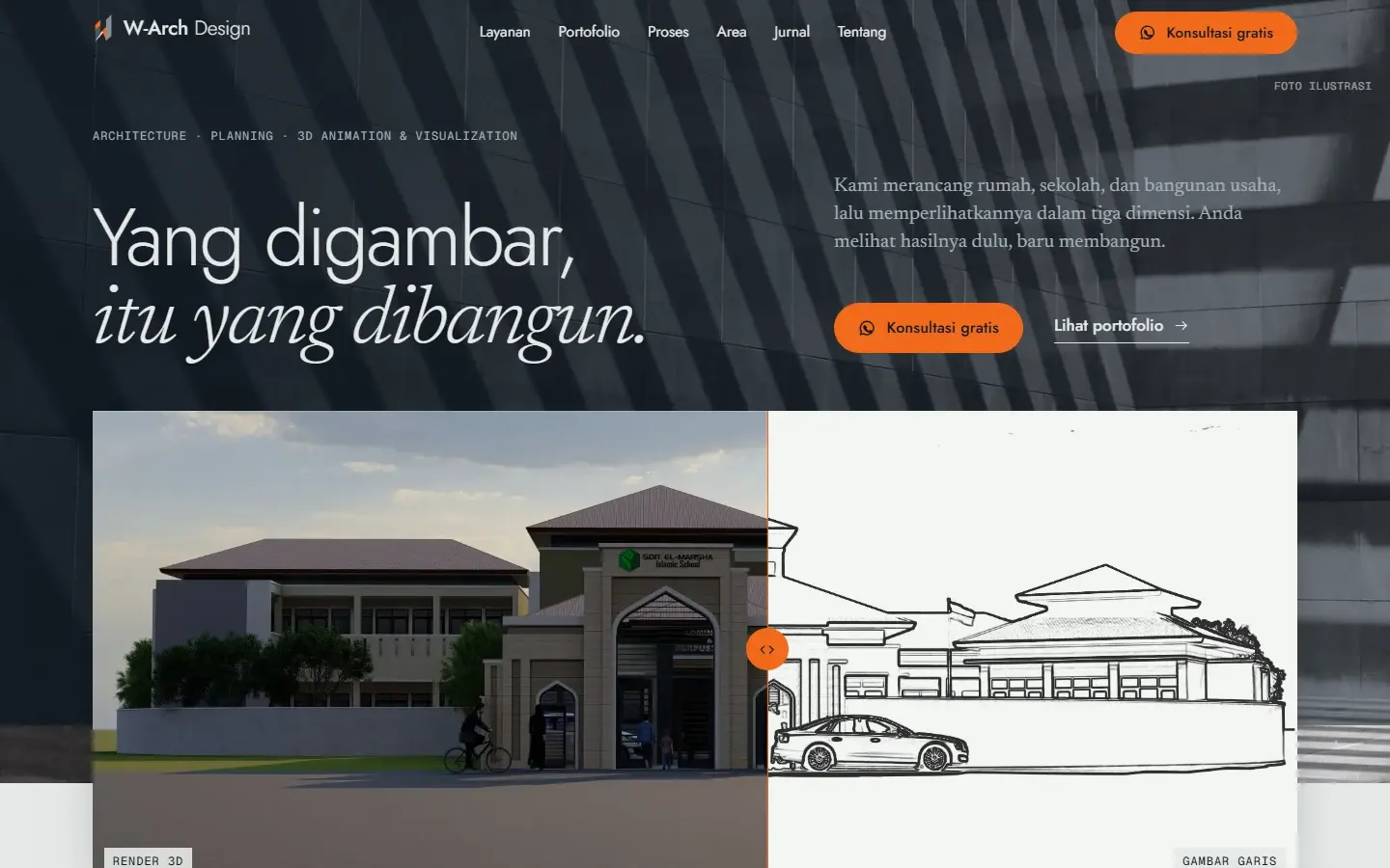 Tampilan halaman website W-Arch Design