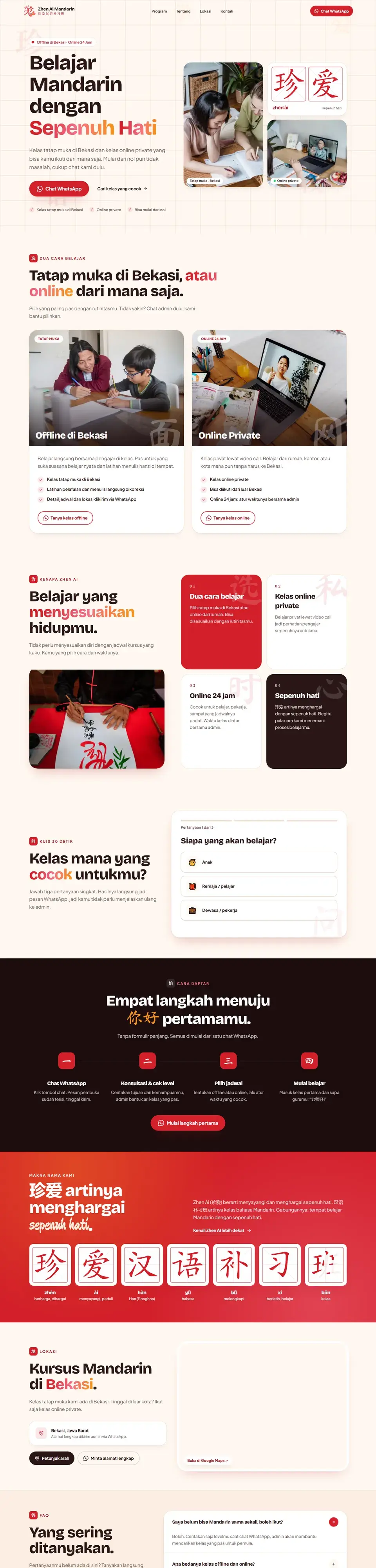 Tangkapan layar halaman penuh website Zhen Ai Mandarin